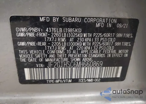 2021 Subaru Crosstrek Sport z USA, uszkodzony, nr VIN JF2GTHSC6MH660869